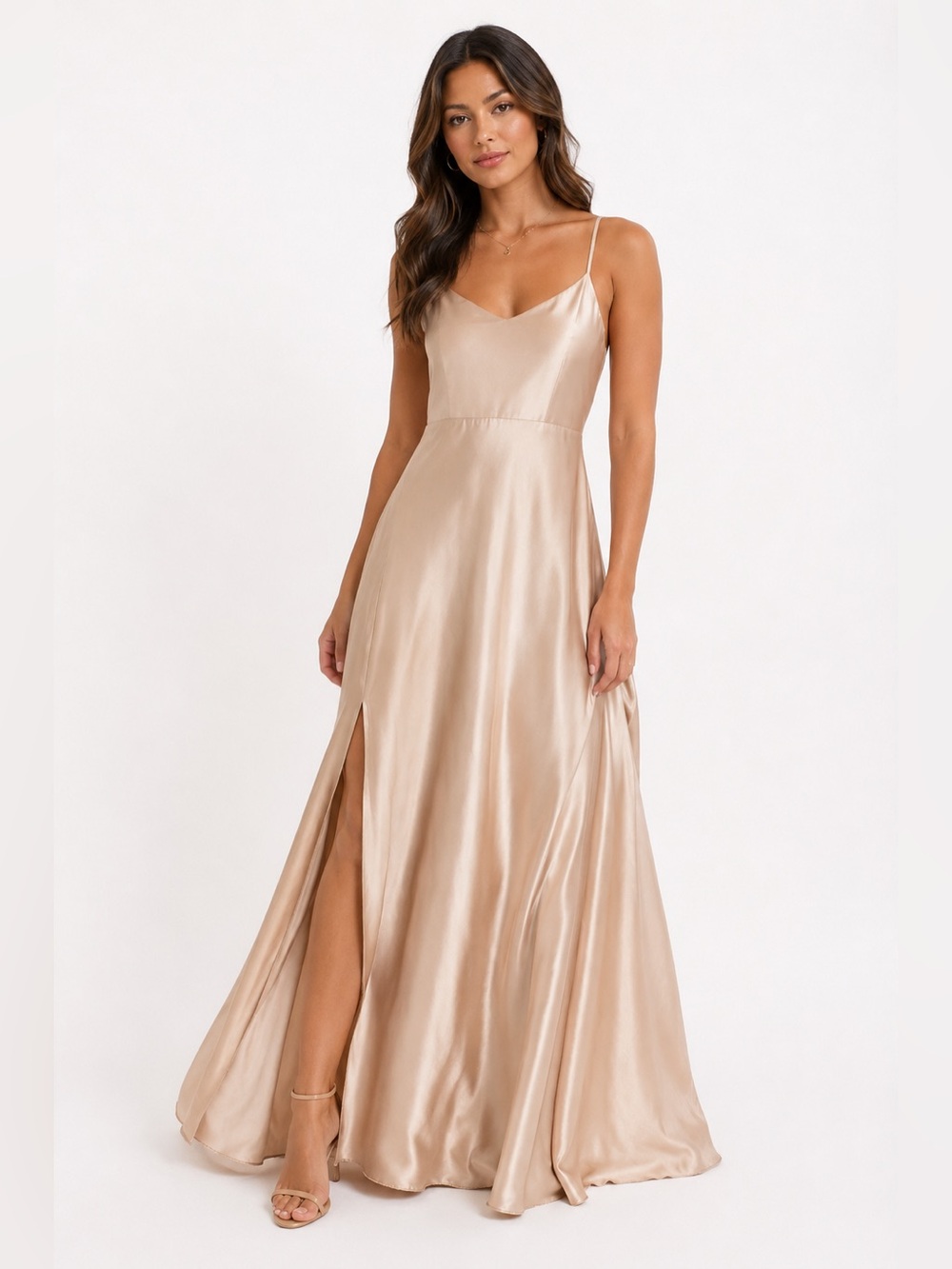 Show me your mumu faith maxi dress champagne luxe satin women small Hemmed